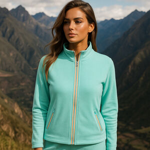 Vintage Sport Savvy Zip-Up Jacket Rainbow Stripe Trim 100% Cotton L Granola Boho